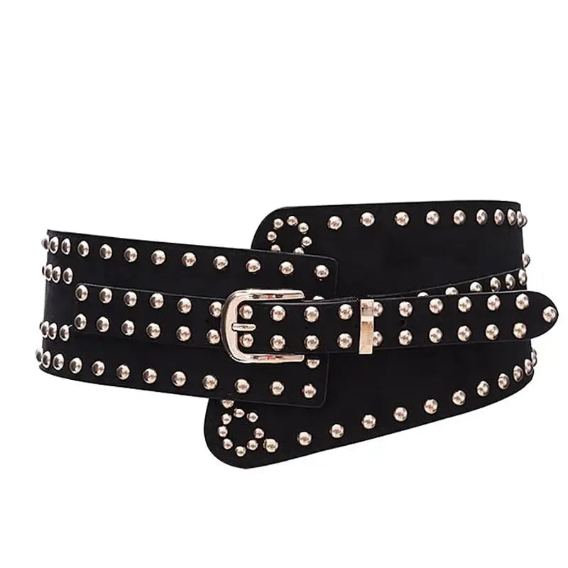 Rivet Wide Black PU Leather Belt