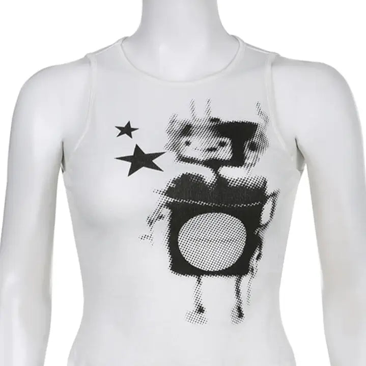 Robot And Stars Print Tank Top