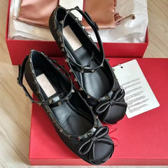 Rockstud Satin Bow Ballerina Mary Jane Shoes
