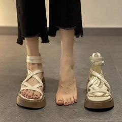 Roman Platform Buckle Strap Sandals