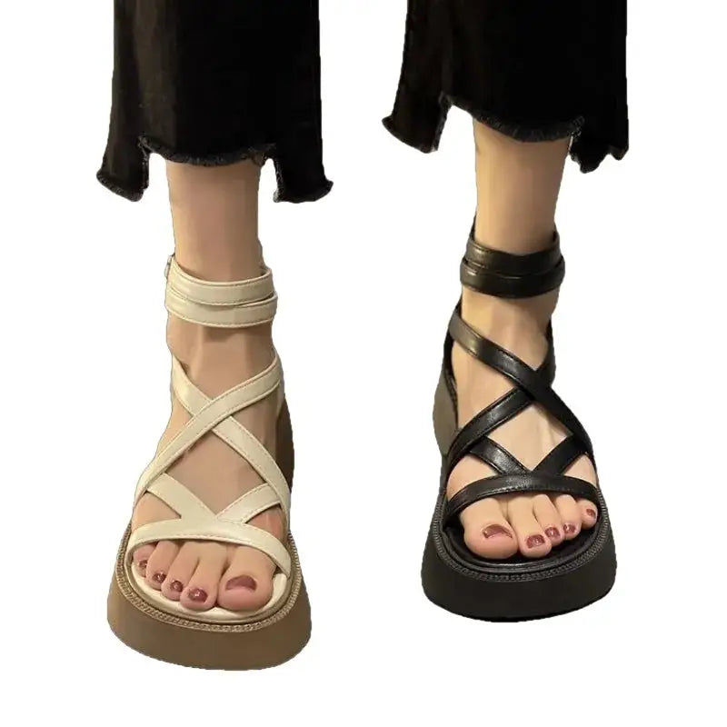 Roman Platform Buckle Strap Sandals