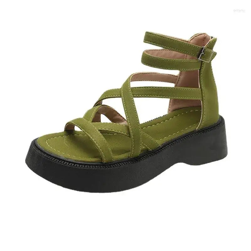 Roman Platform Buckle Strap Sandals