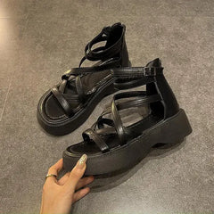 Roman Platform Buckle Strap Sandals