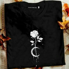 Rose Moon Gothic Black Short Sleeves T-shirt