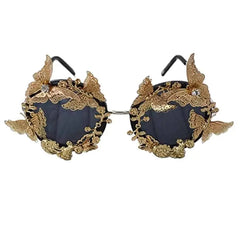 Round Alloy Butterfly Baroque Sunglasses One Size / Gold