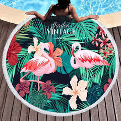 Round Beach Flamingo Towel With Drawstring