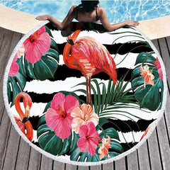 Round Beach Flamingo Towel With Drawstring