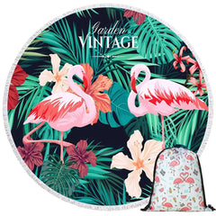 Round Beach Flamingo Towel With Drawstring