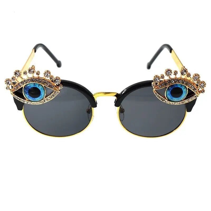 Round Decorative Eyes Sunglasses for Casual Wear Black