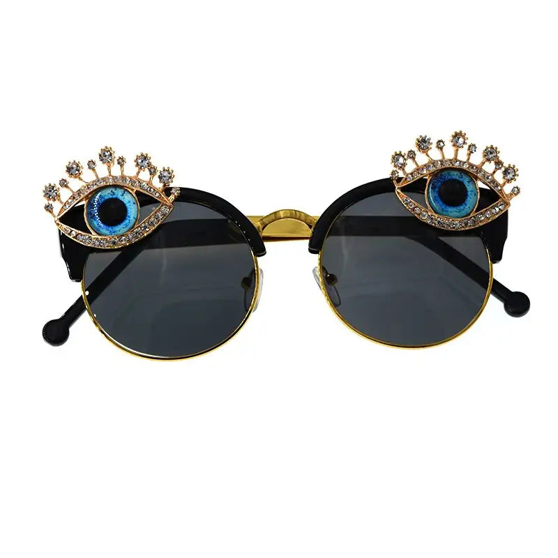 Round Decorative Eyes Sunglasses for Casual Wear Black
