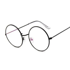 Round Glasses Clear Lens Metal - Black / One Size