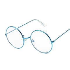 Round Glasses Clear Lens Metal - Blue / One Size