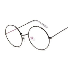 Round Glasses Clear Lens Metal - Gun / One Size