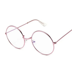 Round Glasses Clear Lens Metal - Pink / One Size