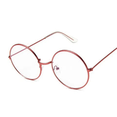 Round Glasses Clear Lens Metal - Red / One Size
