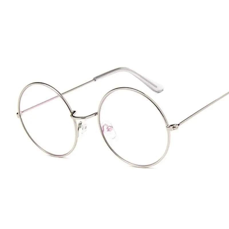 Round Glasses Clear Lens Metal - Silver / One Size