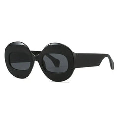 Round Gradient Striped Sunglasses - Black