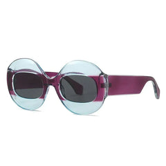 Round Gradient Striped Sunglasses - Blue Purple