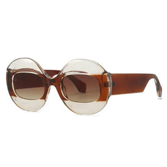 Round Gradient Striped Sunglasses - Brown