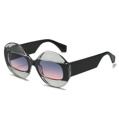 Round Gradient Striped Sunglasses - Gray Black