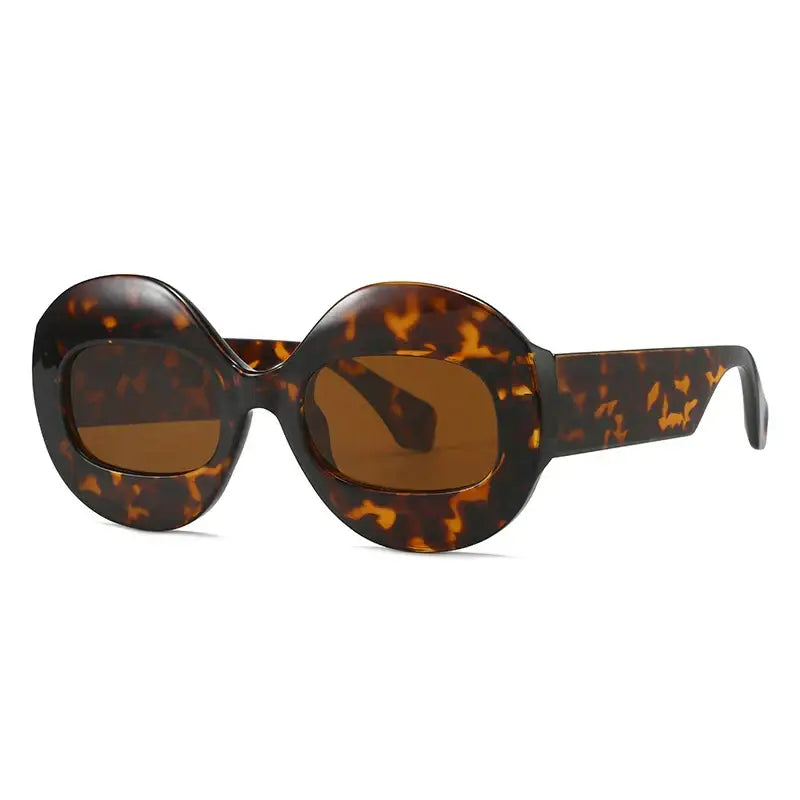 Round Gradient Striped Sunglasses - Leopard