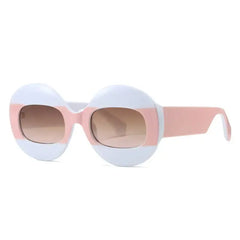 Round Gradient Striped Sunglasses - Pink Blue