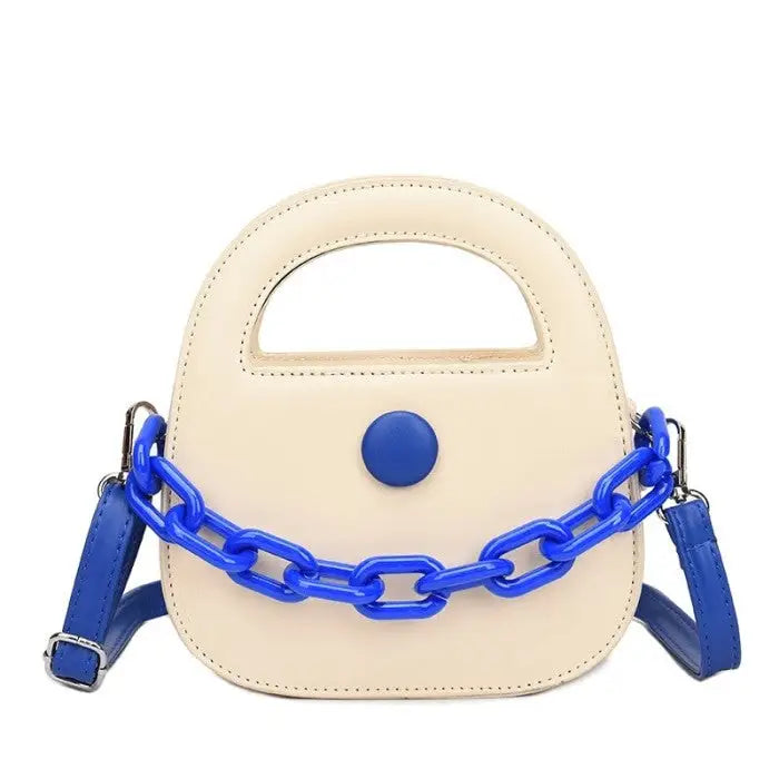 Round Handle With Chain Ornament Cute Bag - Beige 1