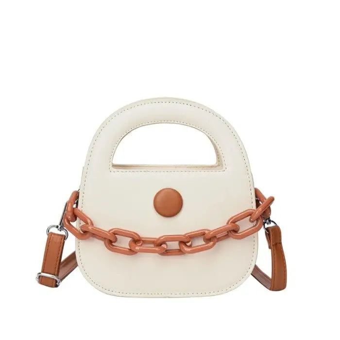 Round Handle With Chain Ornament Cute Bag - Beige / One Size