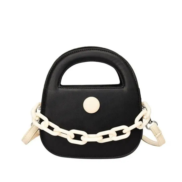 Round Handle With Chain Ornament Cute Bag - Black / One Size