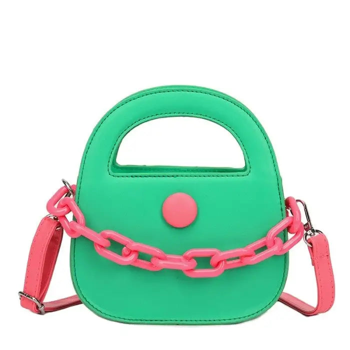 Round Handle With Chain Ornament Cute Bag - Green 1