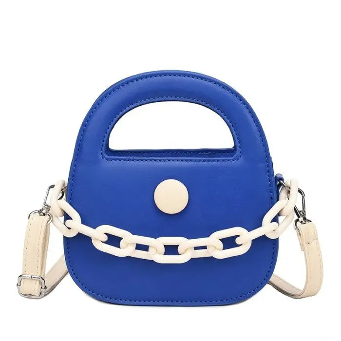 Round Handle With Chain Ornament Cute Bag - Klein Blue 1