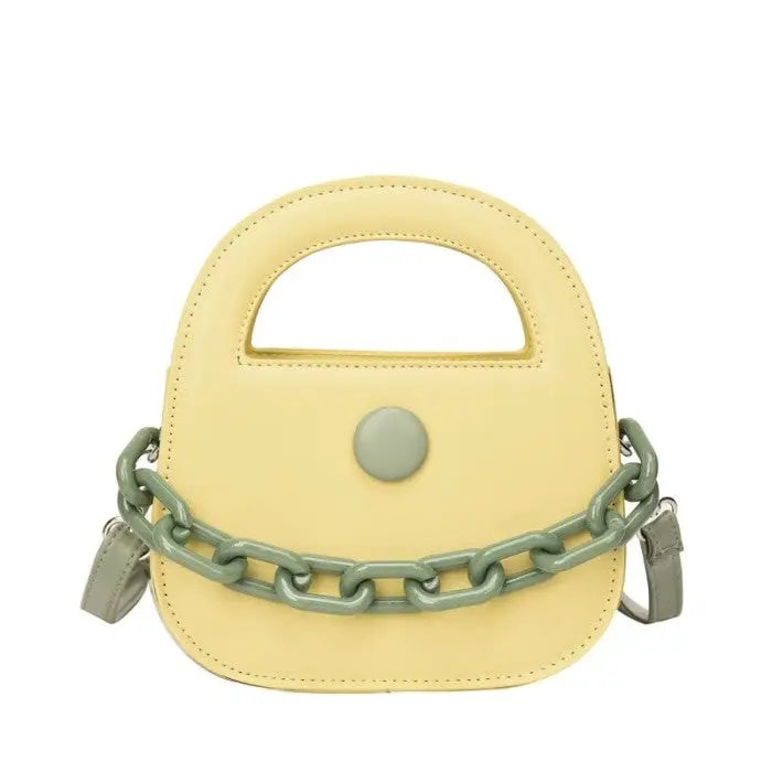 Round Handle With Chain Ornament Cute Bag - Yellow