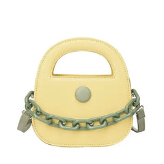 Round Handle With Chain Ornament Cute Bag - Yellow
