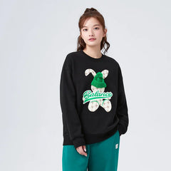 Round Neck Balance Rabbit Loose Sweatshirt Black / XS