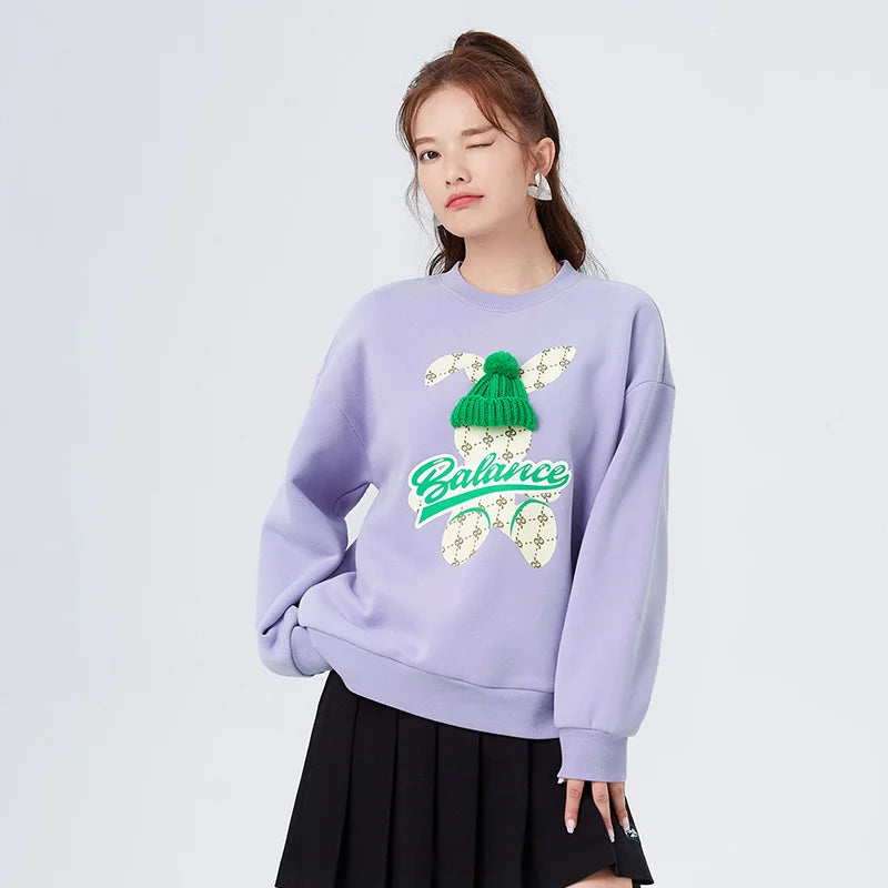 Round Neck Balance Rabbit Loose Sweatshirt Purple / XS
