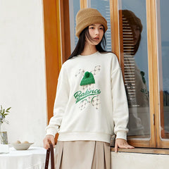 Round Neck Balance Rabbit Loose Sweatshirt White / XS