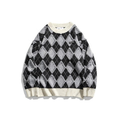 Round Neck Geometric Sweater - Black / M