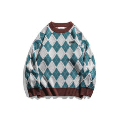 Round Neck Geometric Sweater - Blue / M
