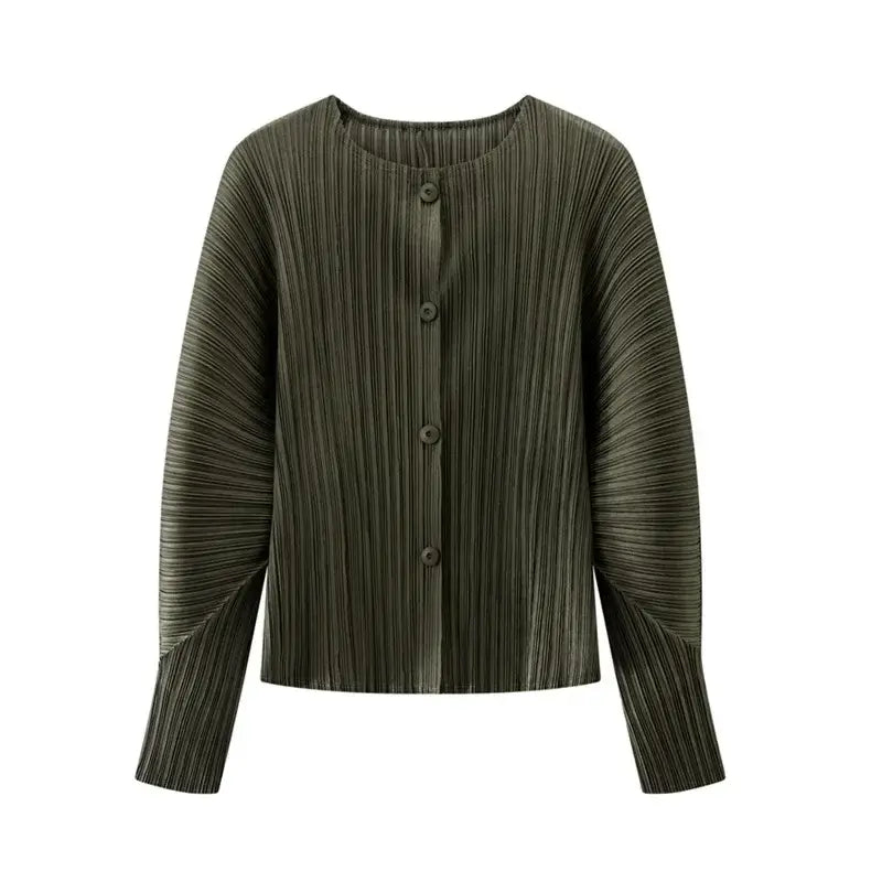 Round Neck Knit Long Sleeve Button Up Cardigan in stylish design