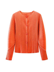 Round Neck Knit Long Sleeve Button Up Cardigan in bold orange color