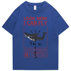 Round Neck Look Mom I Can Fly Print T Shirts