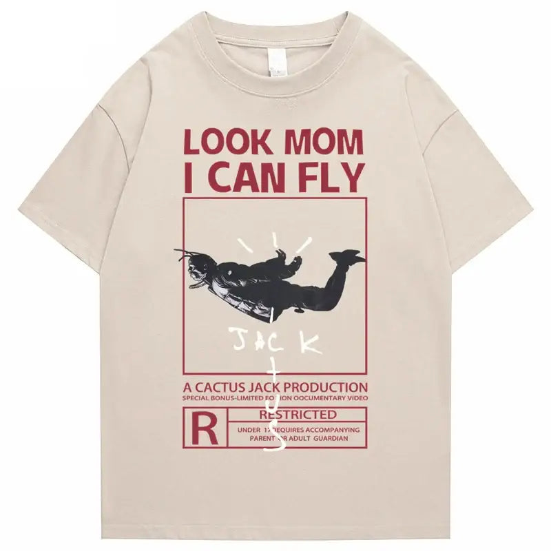 Round Neck Look Mom I Can Fly Print T Shirts