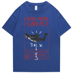 Round Neck Look Mom I Can Fly Print T Shirts