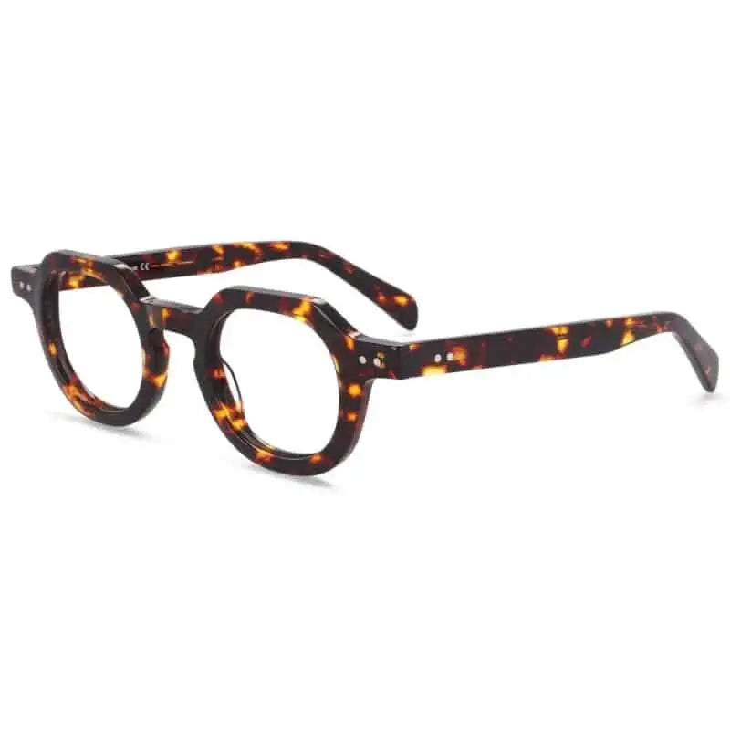 Round Print Retro Acetate Glasses - Leopard