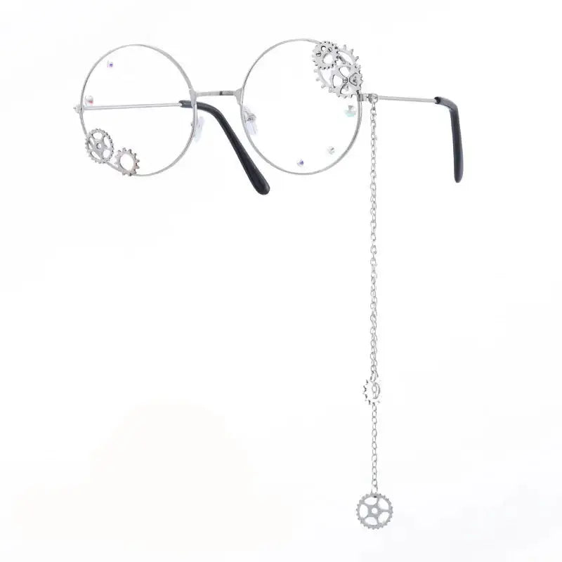 Round Steampunk Gears Chain Glasses - Silver