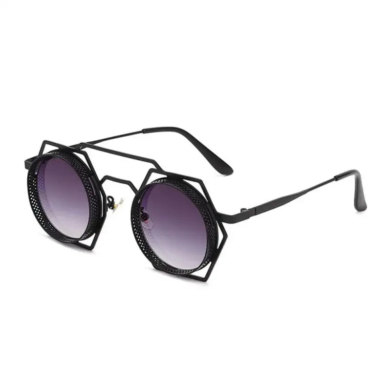 Round Sunglasses With Polygonal Base - Black-Purple