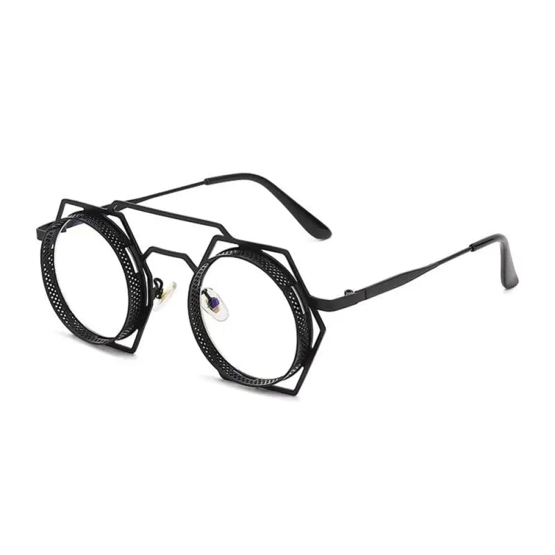 Round Sunglasses With Polygonal Base - Black-Transparent