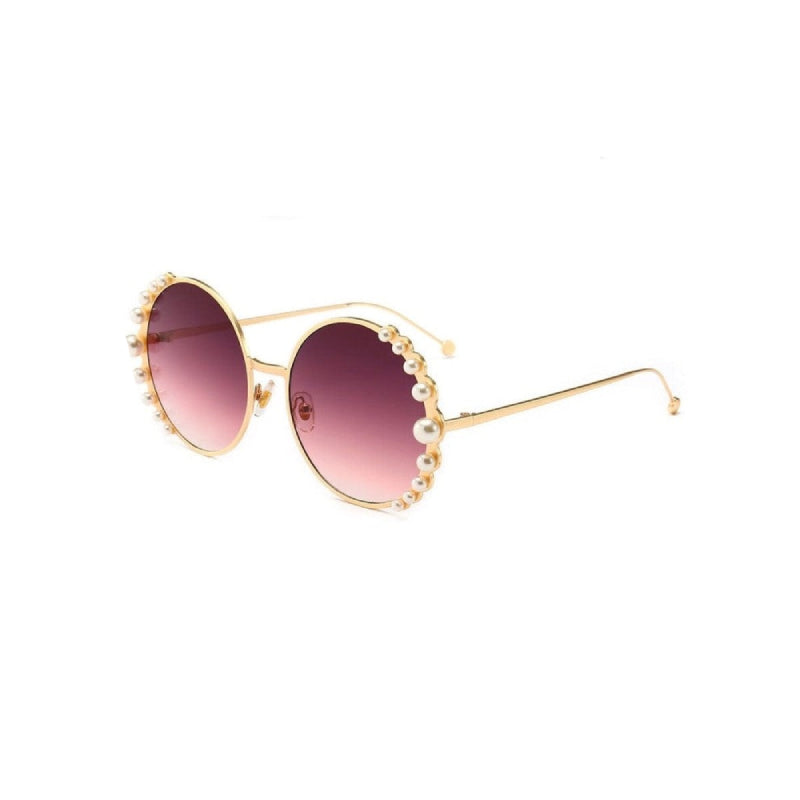 Round synthetic lateral Pearls Sunglasses - Gold / Purple /