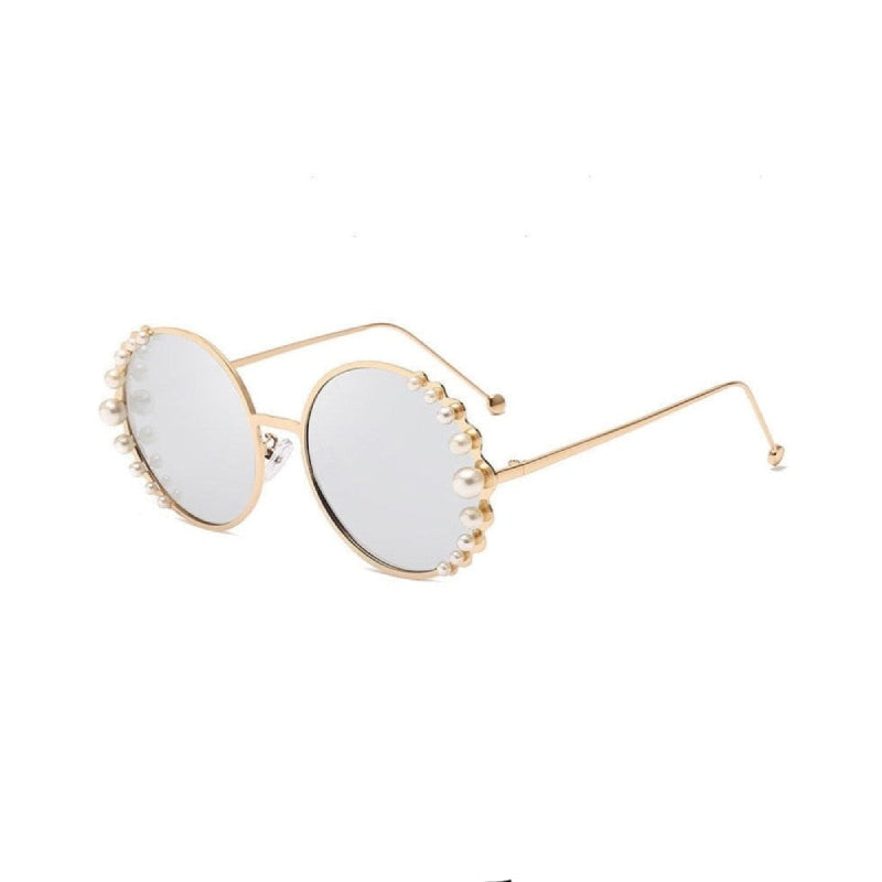 Round Imitation Pearls Sunglasses - Gold / Silver