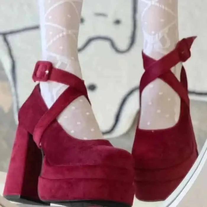 Round Toe Ankle Strap High Heel Shoes Euro Size